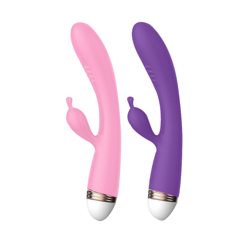 VIBRADOR CURVO Y CLITORIS MORADO-ROSA