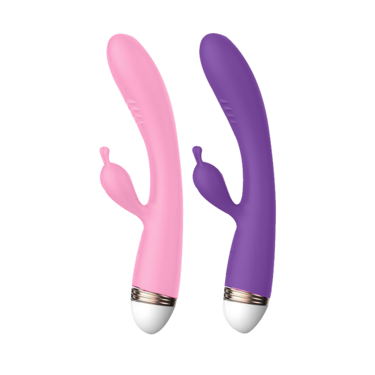 VIBRADOR CURVO Y CLITORIS MORADO-ROSA